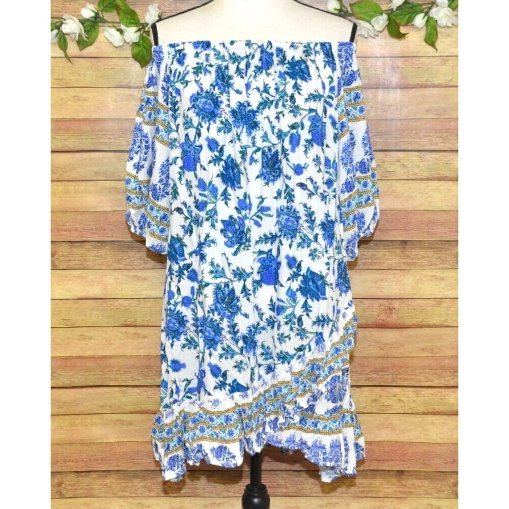 Artelier Nicole Miller Cottage Core Floral Dress Size M Puff Sleeves Peasant